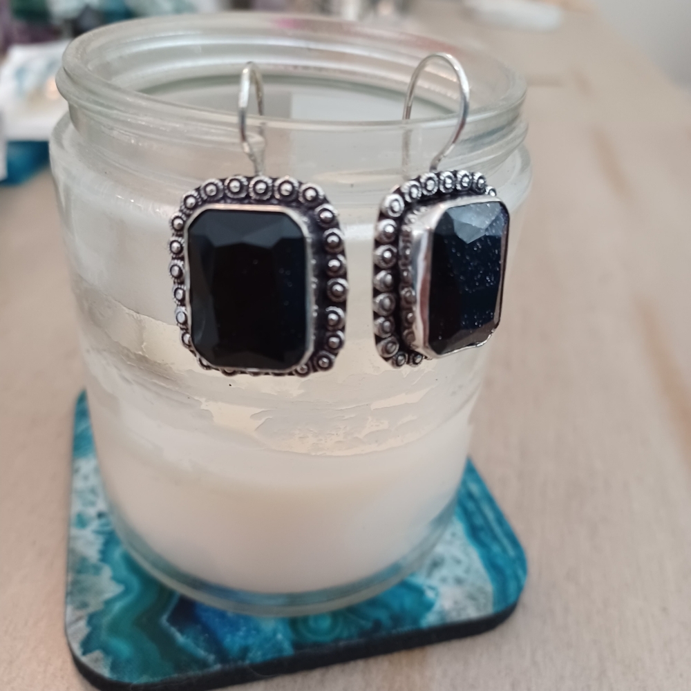 Blue Goldstone Square Earrings - Picture 6 of 7